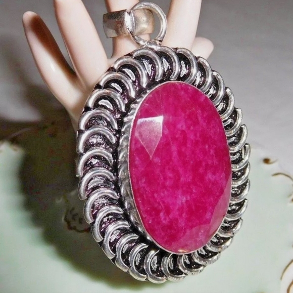 Natural Raw Cut Ruby 925 Silver Pendant - Picture 9 of 10
